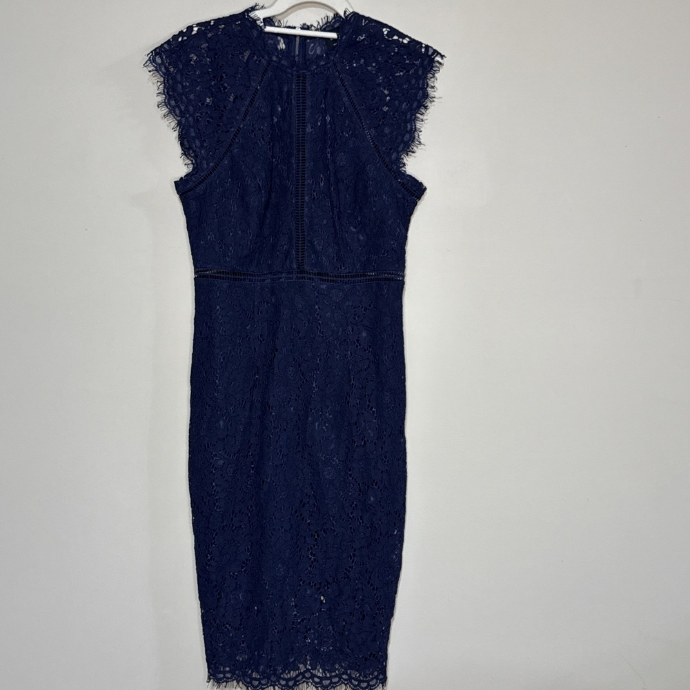 Bardot Womens Imogen Blue lace overlay pencil sheath dress Sz 4/ Small